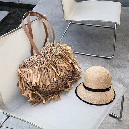 Semi-Circular Tassel Straw Tote Bag-2YZ Shop