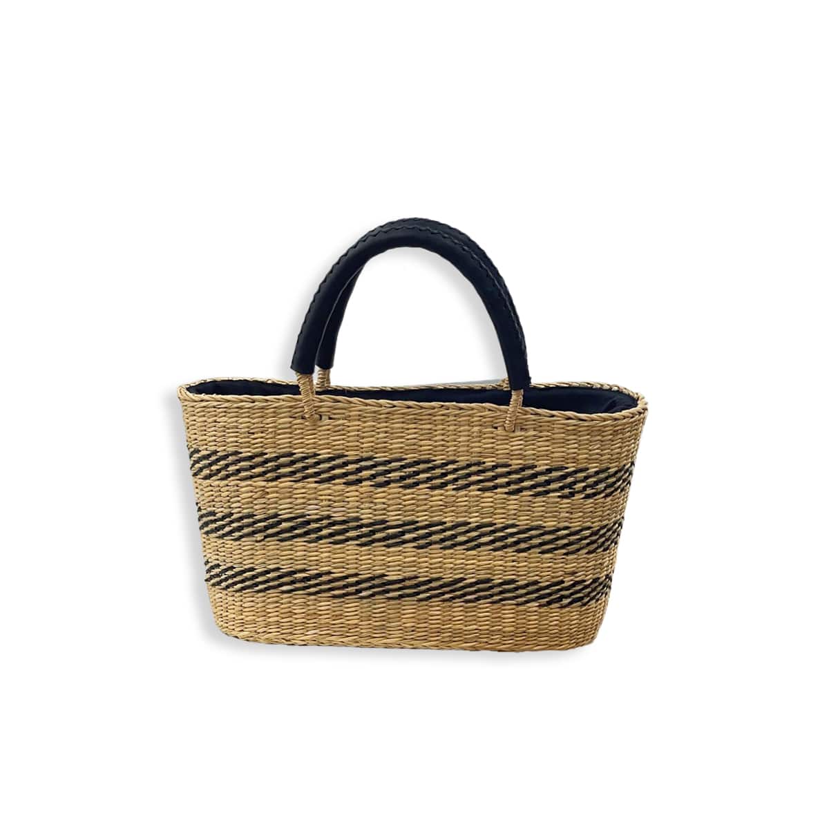 French Stripe Beach Picnic Handmade Straw Handbag