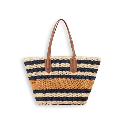 Vintage Striped Color-Block Straw Tote Bag-2yzshop