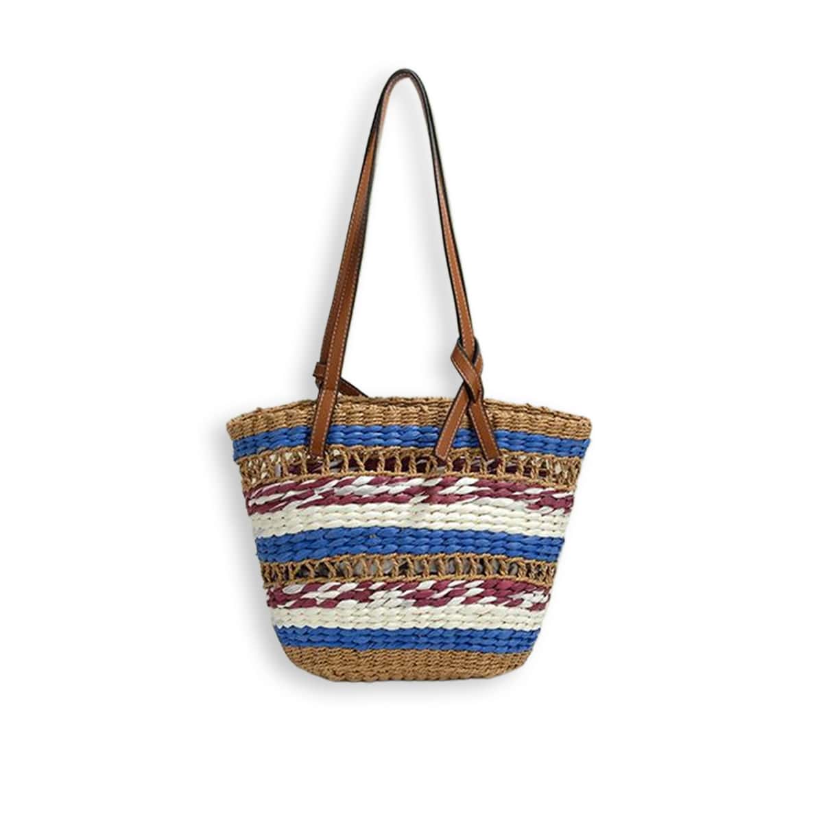 Colorful Open-Work Straw Shoulder Bag-2yzshop