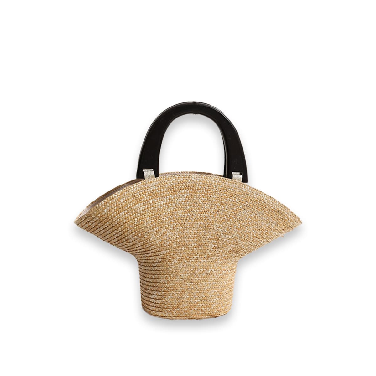 Creative Hat-Shaped Beach Black Handle Straw Handbag