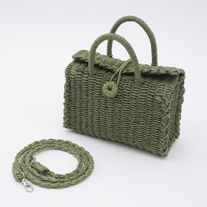 Miniature Square Straw Woven Top Handle Bag-2yzshop