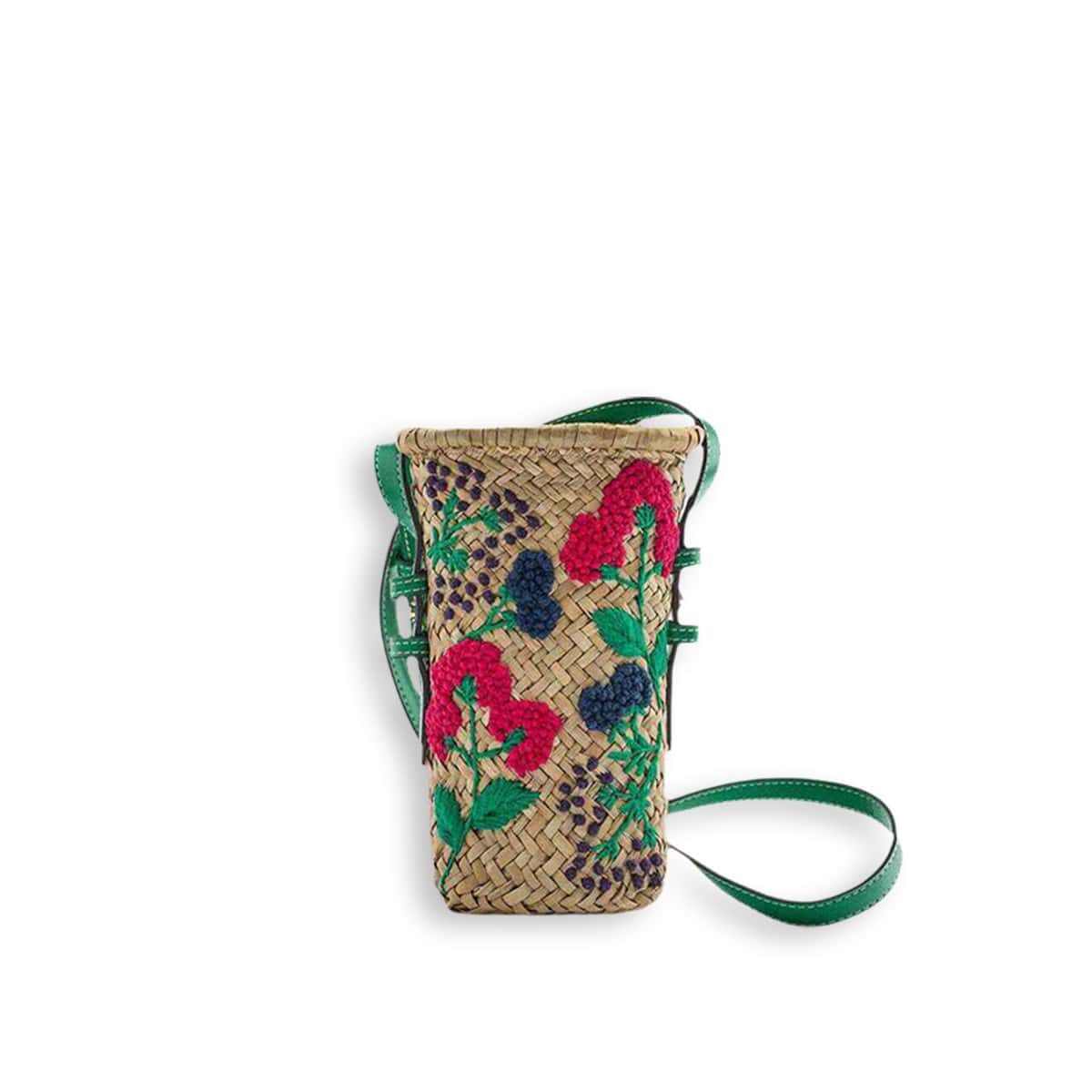 Floral Embroidered Handmade Natural Rattan Crossbody Bag
