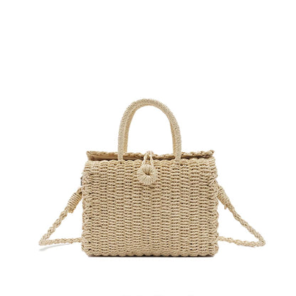 Miniature Square Straw Woven Top Handle Bag-2yzshop