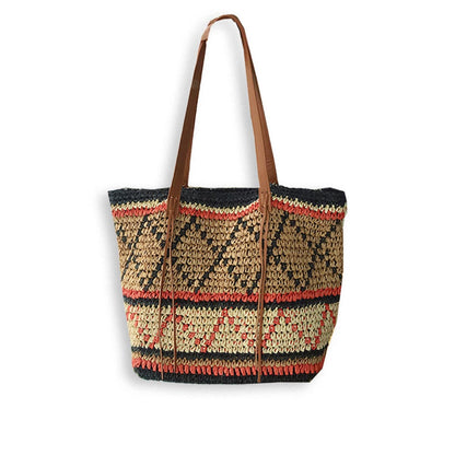 Ethnic-Style Straw Tote Bag-2yzshop