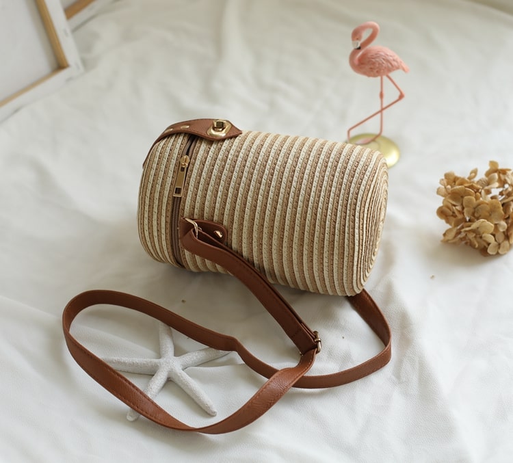 Straw Woven Round Barrel Crossbody Bag-2yzshop