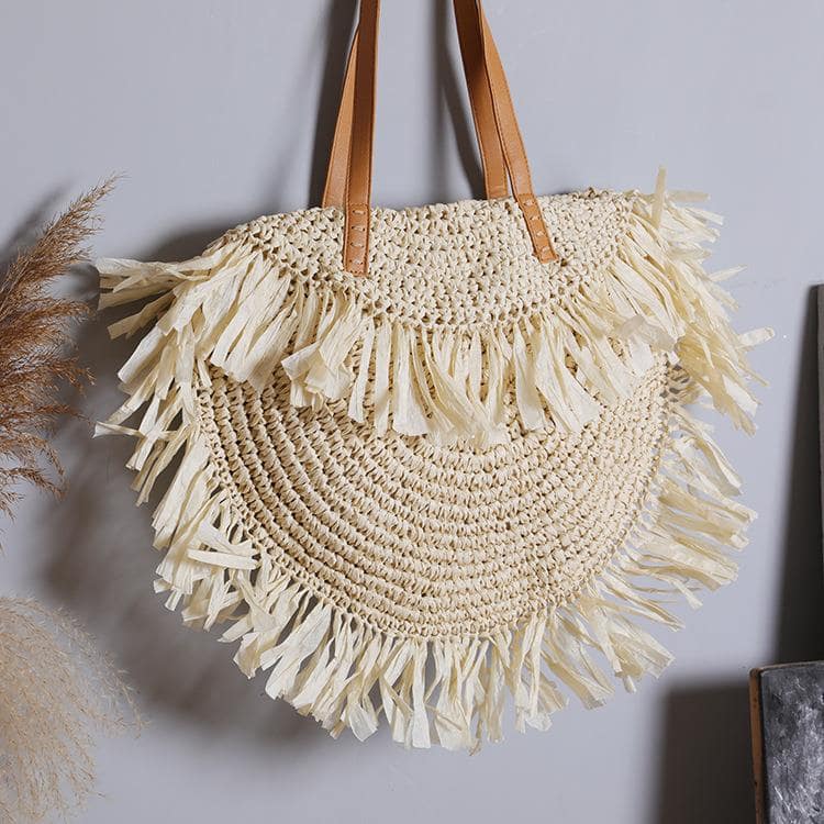 Semi-Circular Tassel Straw Tote Bag-2YZ Shop