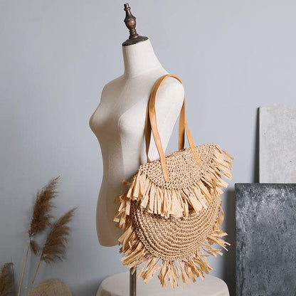 Semi-Circular Tassel Straw Tote Bag-2YZ Shop