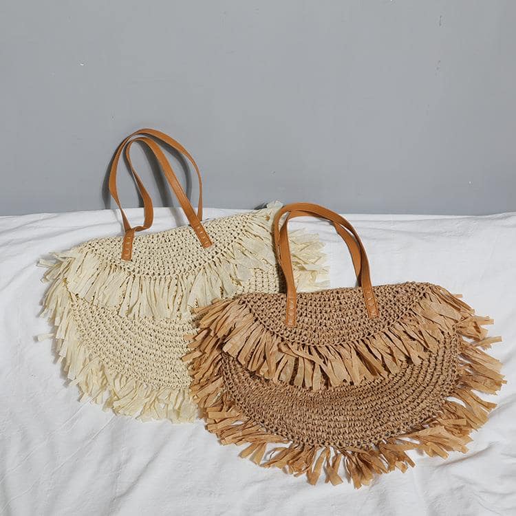 Semi-Circular Tassel Straw Tote Bag-2YZ Shop