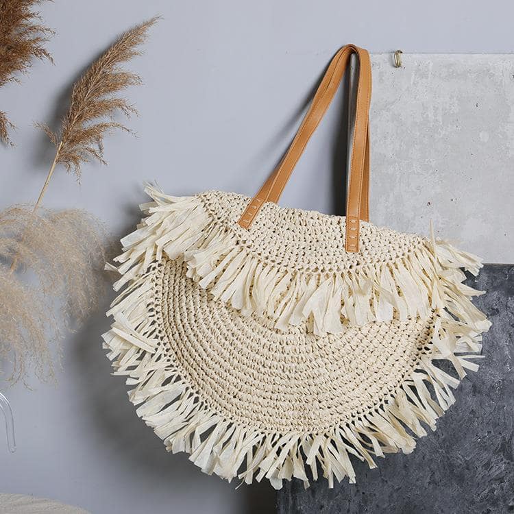 Semi-Circular Tassel Straw Tote Bag-2YZ Shop