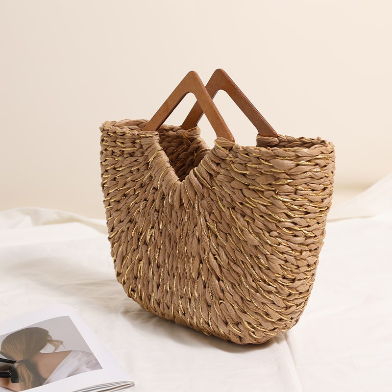 Diamond-Shaped Handbag Woven With Gold Thread And Reed-2YZ Shop