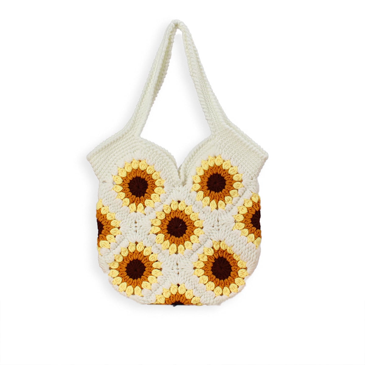 Hand-Knitted Sunflower Shoulder Bag in Wool-2yzshop