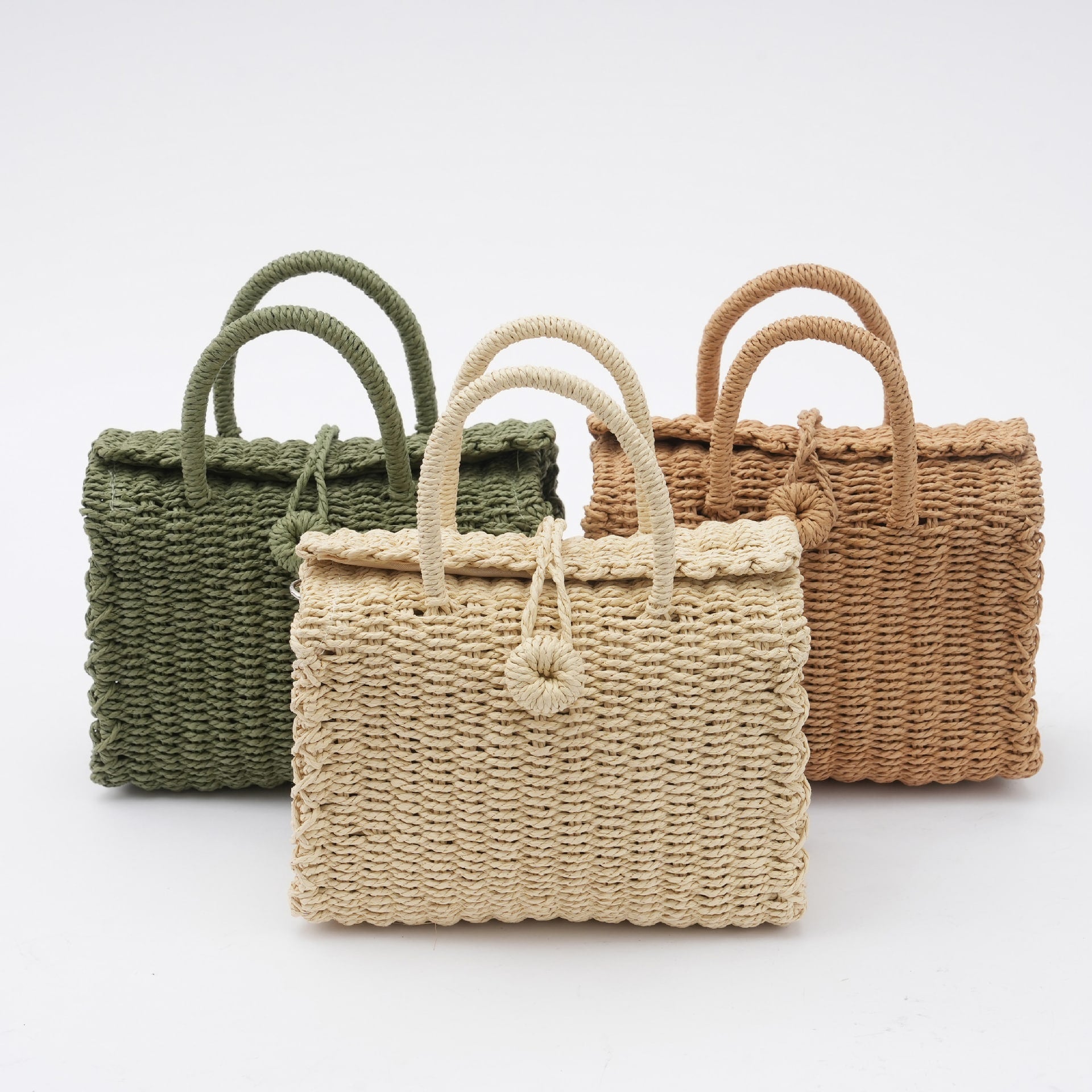 Miniature Square Straw Woven Top Handle Bag-2yzshop