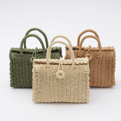 Miniature Square Straw Woven Top Handle Bag-2yzshop