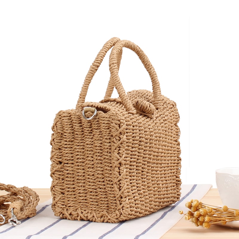 Miniature Square Straw Woven Top Handle Bag-2yzshop