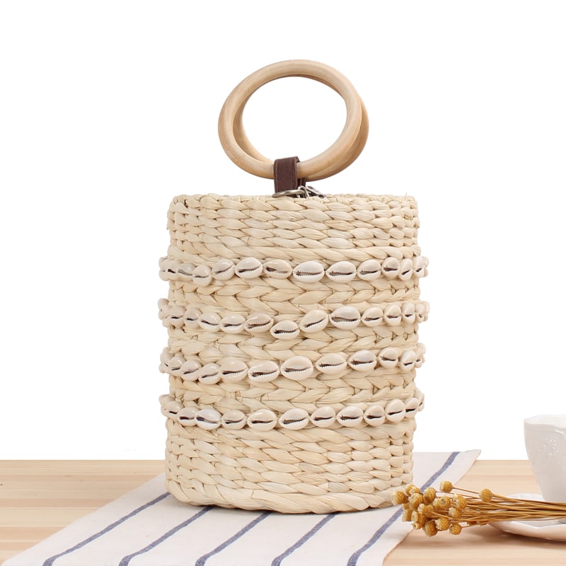 Straw Woven Shell Bucket Handbag-2yzshop