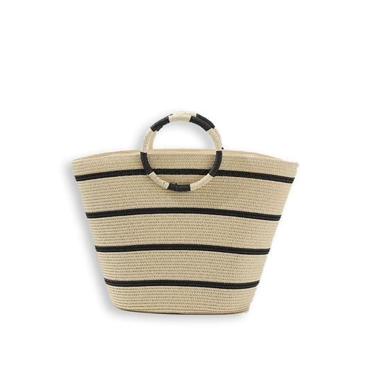 Round Color-Block Straw Handbag-2yzshop