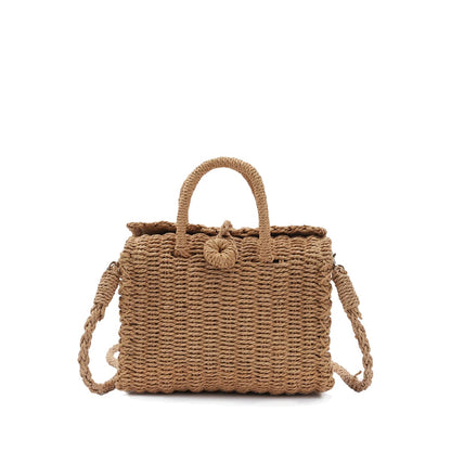 Miniature Square Straw Woven Top Handle Bag-2yzshop