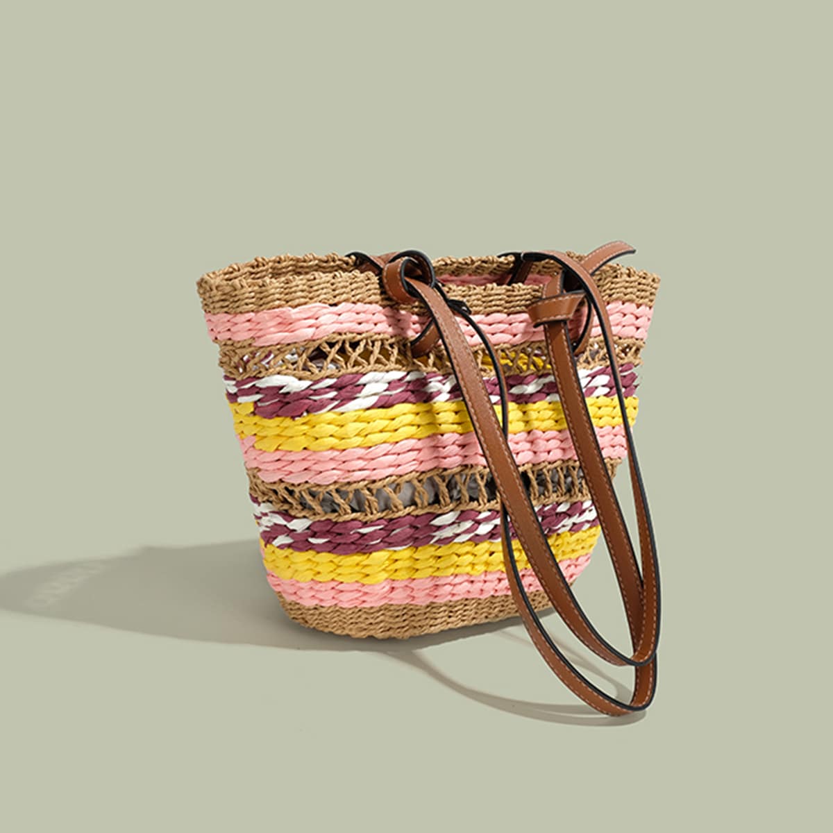 Colorful Open-Work Straw Shoulder Bag-2yzshop