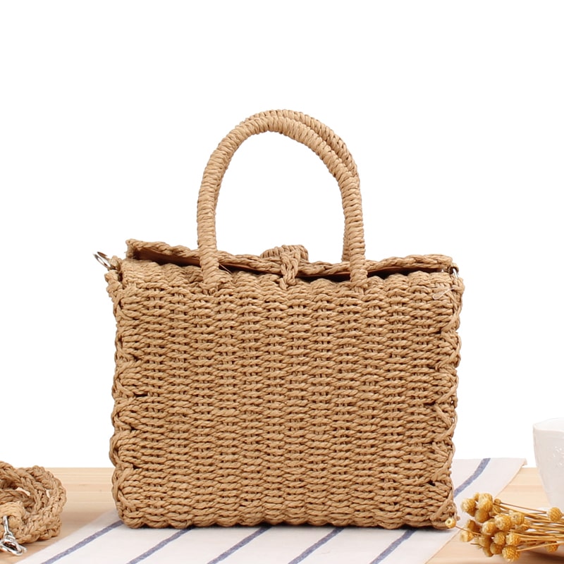 Miniature Square Straw Woven Top Handle Bag-2yzshop