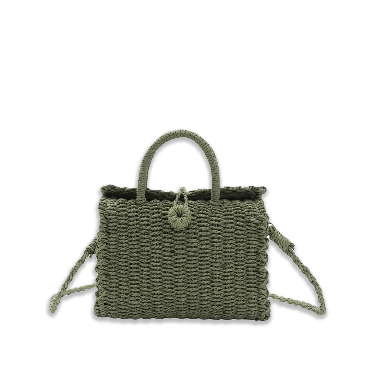 Miniature Square Straw Woven Top Handle Bag-2yzshop