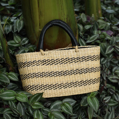 French Stripe Beach Picnic Handmade Straw Handbag