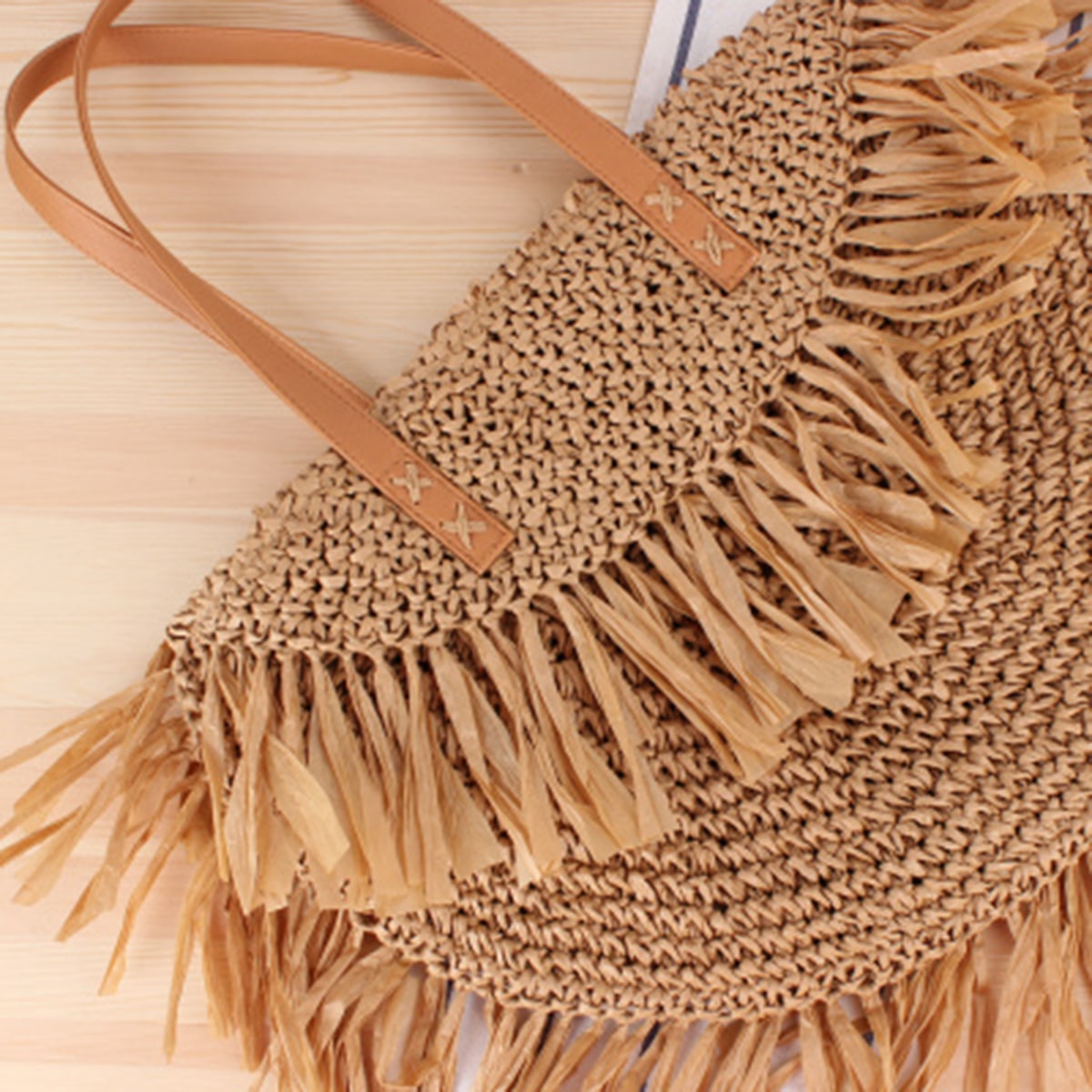 Semi-Circular Tassel Straw Tote Bag-2YZ Shop