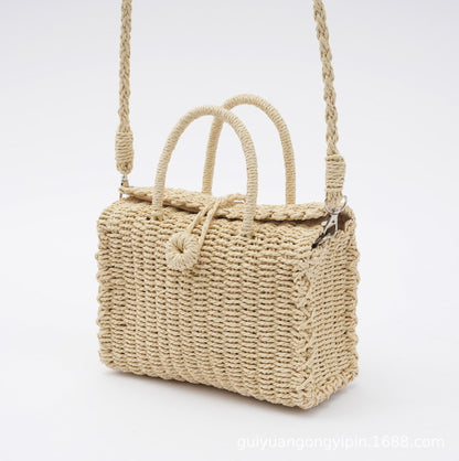 Miniature Square Straw Woven Top Handle Bag-2yzshop