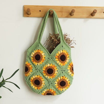 Hand-Knitted Sunflower Shoulder Bag in Wool-2yzshop