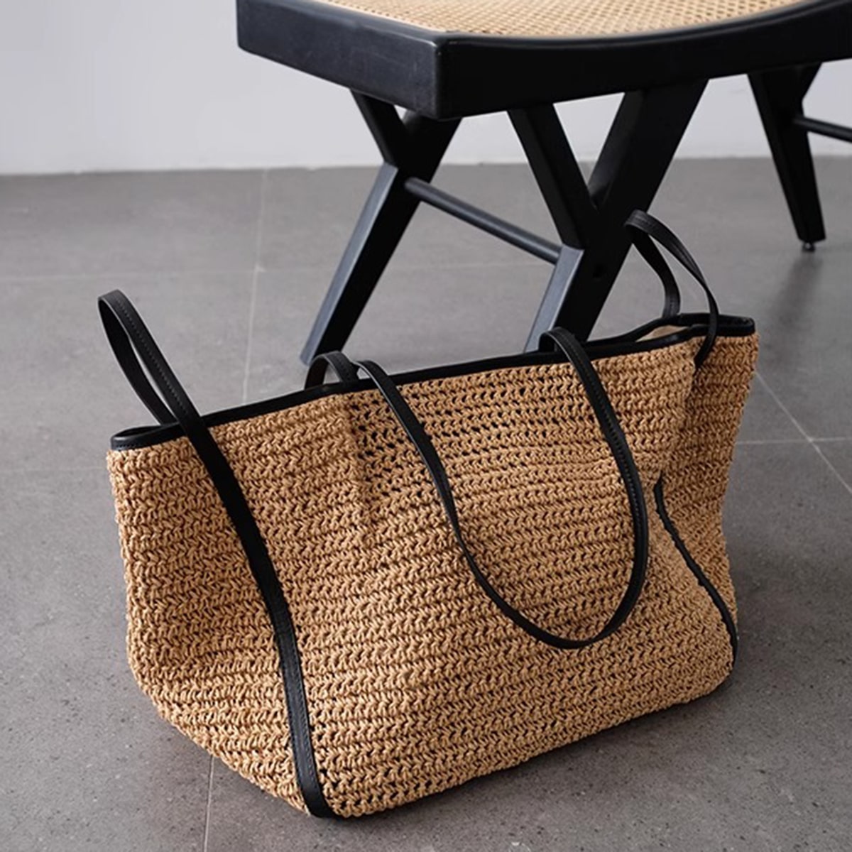 Vintage-Inspired Jumbo Straw Tote Bag-2yzshop