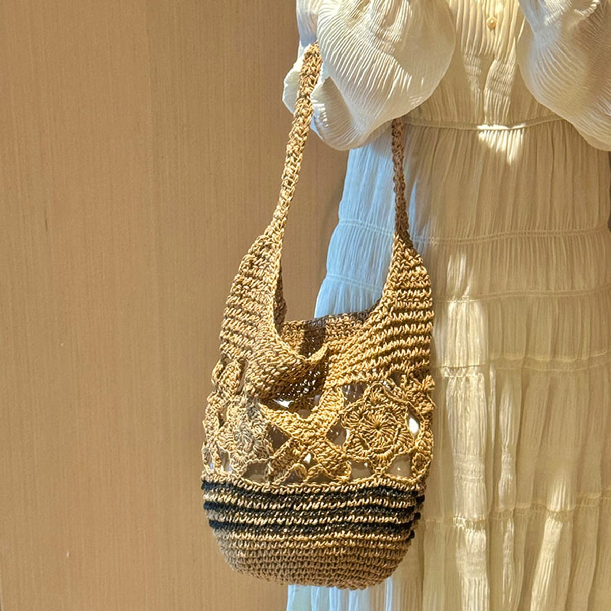 Open-Weave Rattan Shoulder Bag-2yzshop