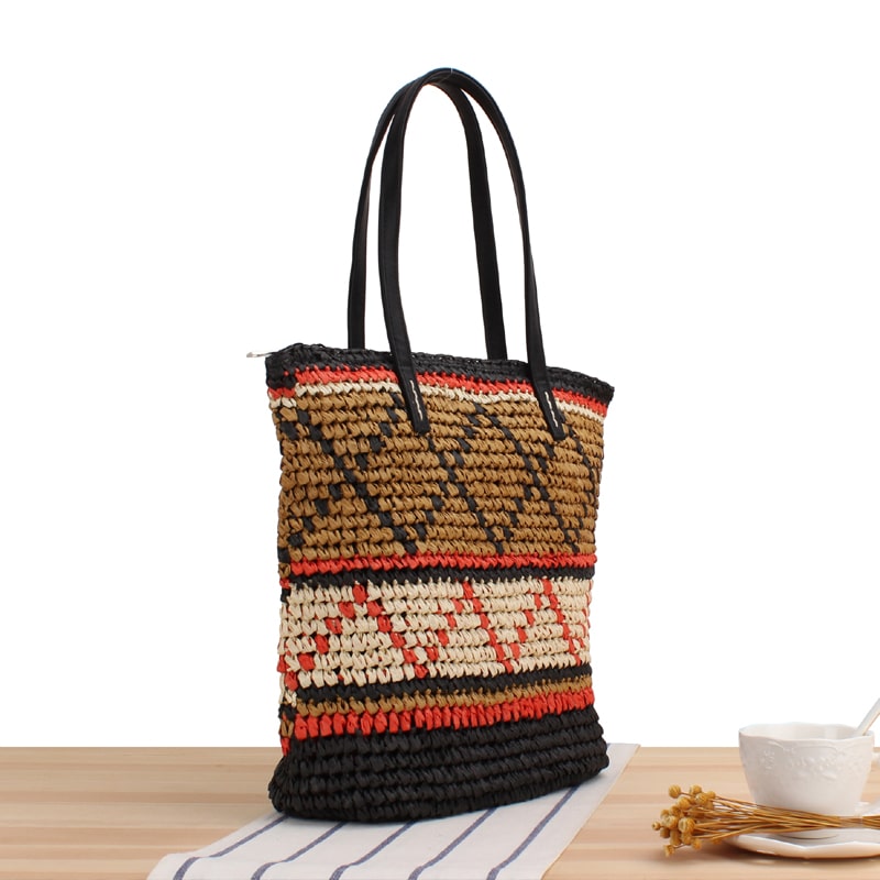 Ethnic-Style Straw Tote Bag-2yzshop