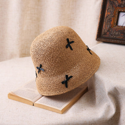 Bowknot Bucket Straw Hat-2yzshop