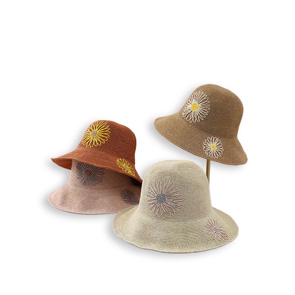 Beach Sunflower Foldable Natural Bucket Straw Hat-2yzshop