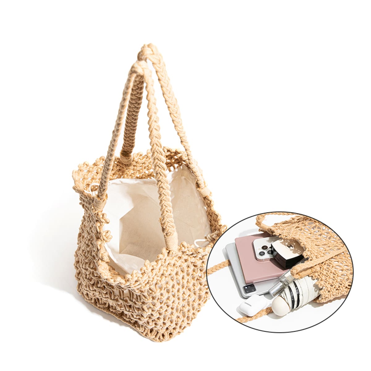 Round Cotton Rope Straw Shoulder Bag-2yzshop