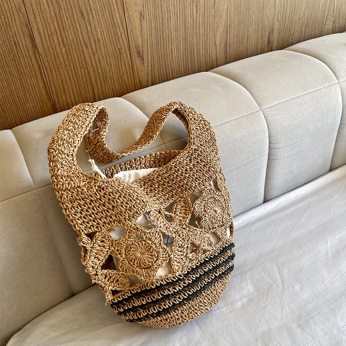 Open-Weave Rattan Shoulder Bag-2yzshop