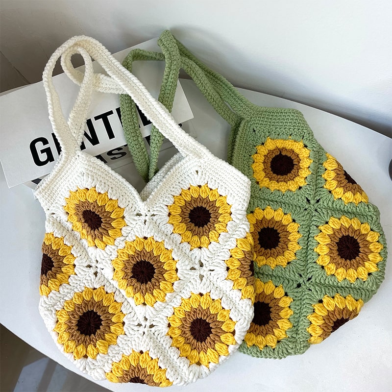 Hand-Knitted Sunflower Shoulder Bag in Wool-2yzshop