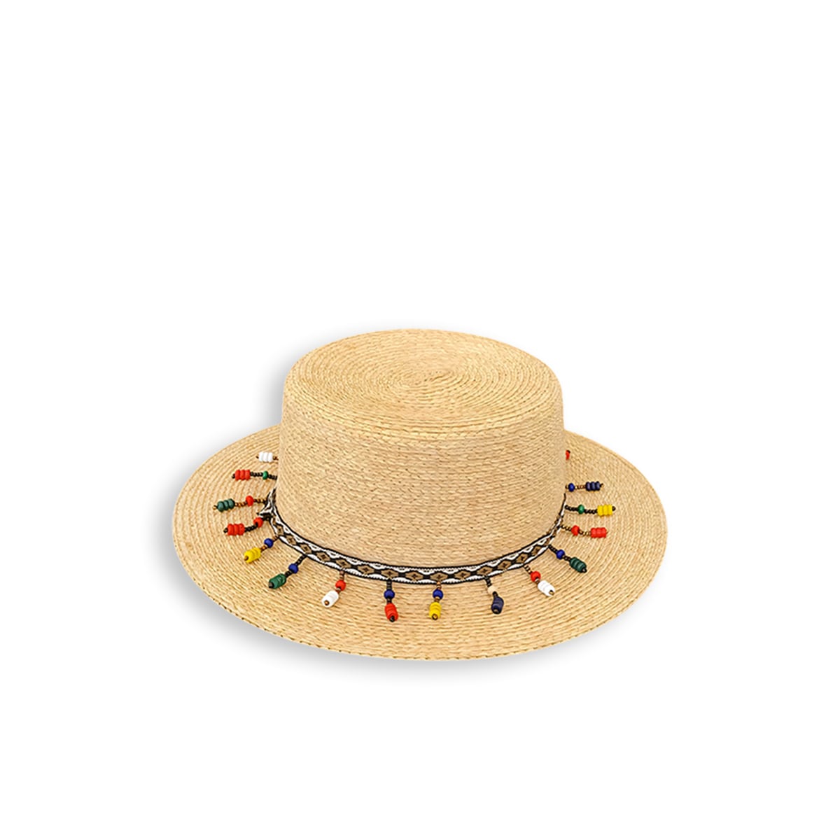 Ethnic Handcrafted Wooden Bead Tassel Panama Straw Hat-2yzshop