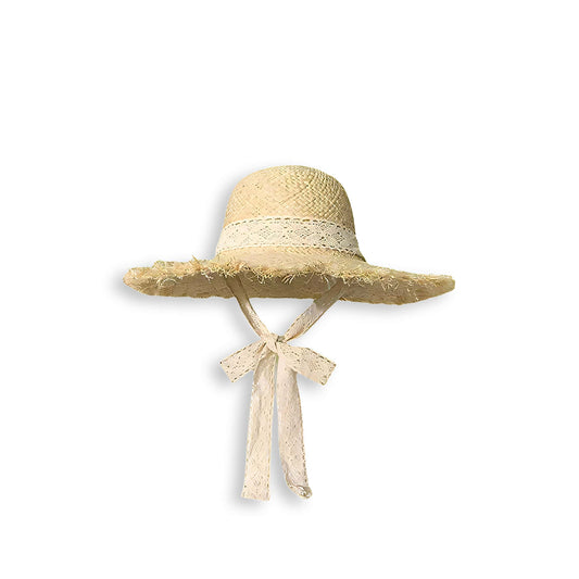 Elegant Lace-Trimmed Tassel Edge  Floppy Straw Hat