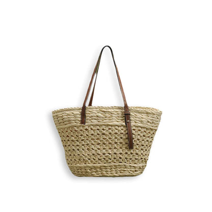 Classic Open-Weave Long Handle Handmade Straw Tote Bag