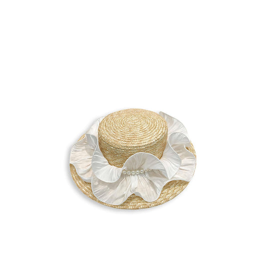 Pearl-Accented Wavy Pattern Handcrafted Natural Straw Panama Hat-2yzshop