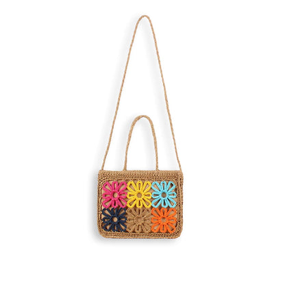 Natural Daisy Embroidery Hollow-out Straw Crossbody Bag