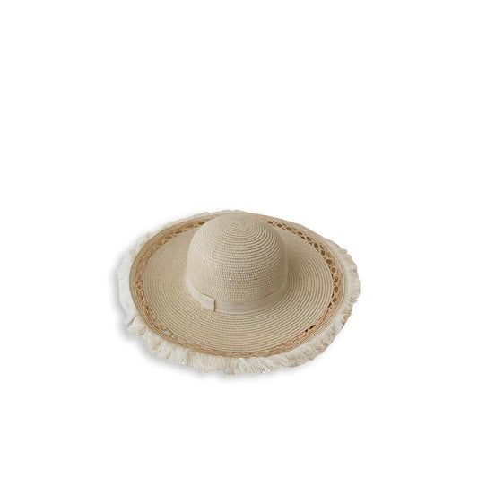 Ragged Edge Tassel-Trimmed Openwork Handcrafted Floppy Straw Hat-2yzshop