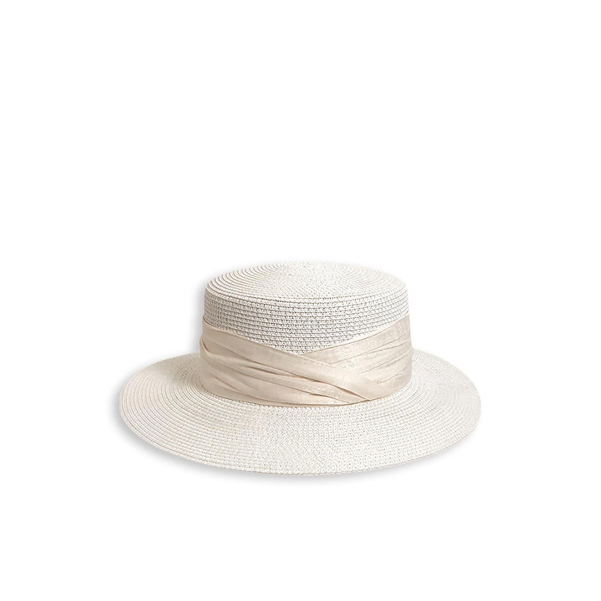 Pleated Ribbon-Accented Handcrafted Straw Beach Hat-2yzshop