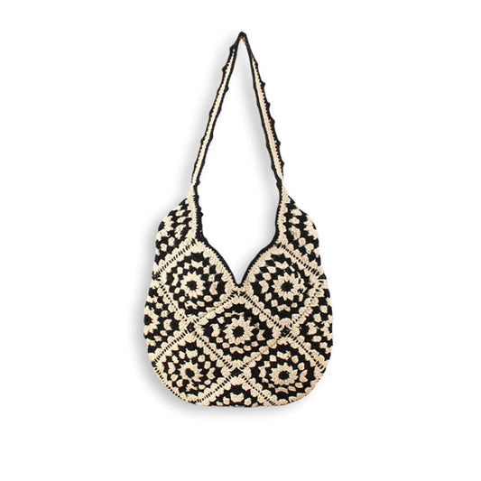 Black Floral Hand-crocheted Shoulder Bag