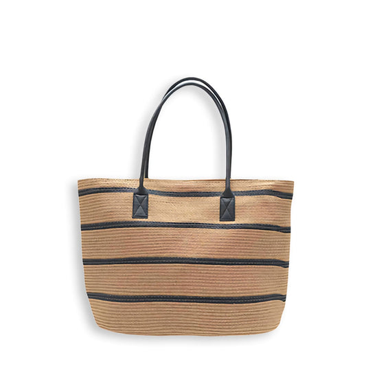 Classic Stripe Large Capacity Handmade Natural Straw Tote-2yzshop