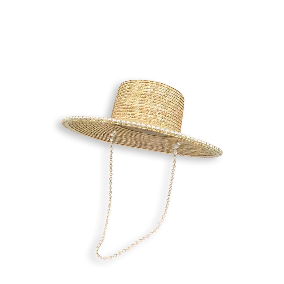 Summer Vacation Pearl-Chained Natural Straw Panama Hat-2yzshop