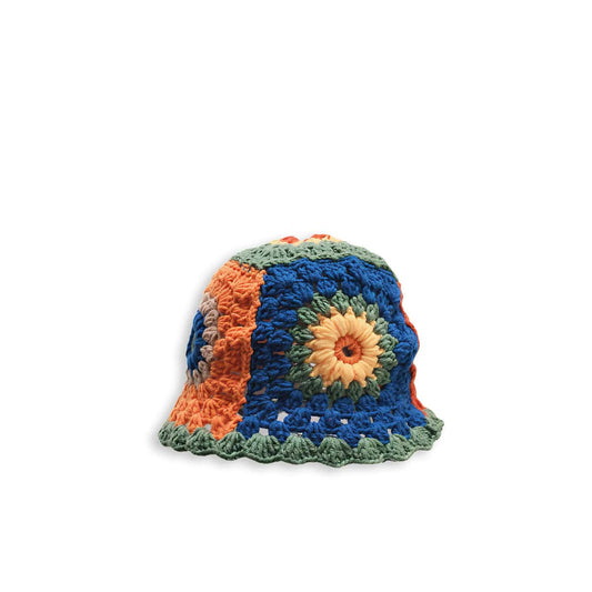 Openwork Sunflower Embroidered Hand-Knitted Bucket Hat-2yzshop