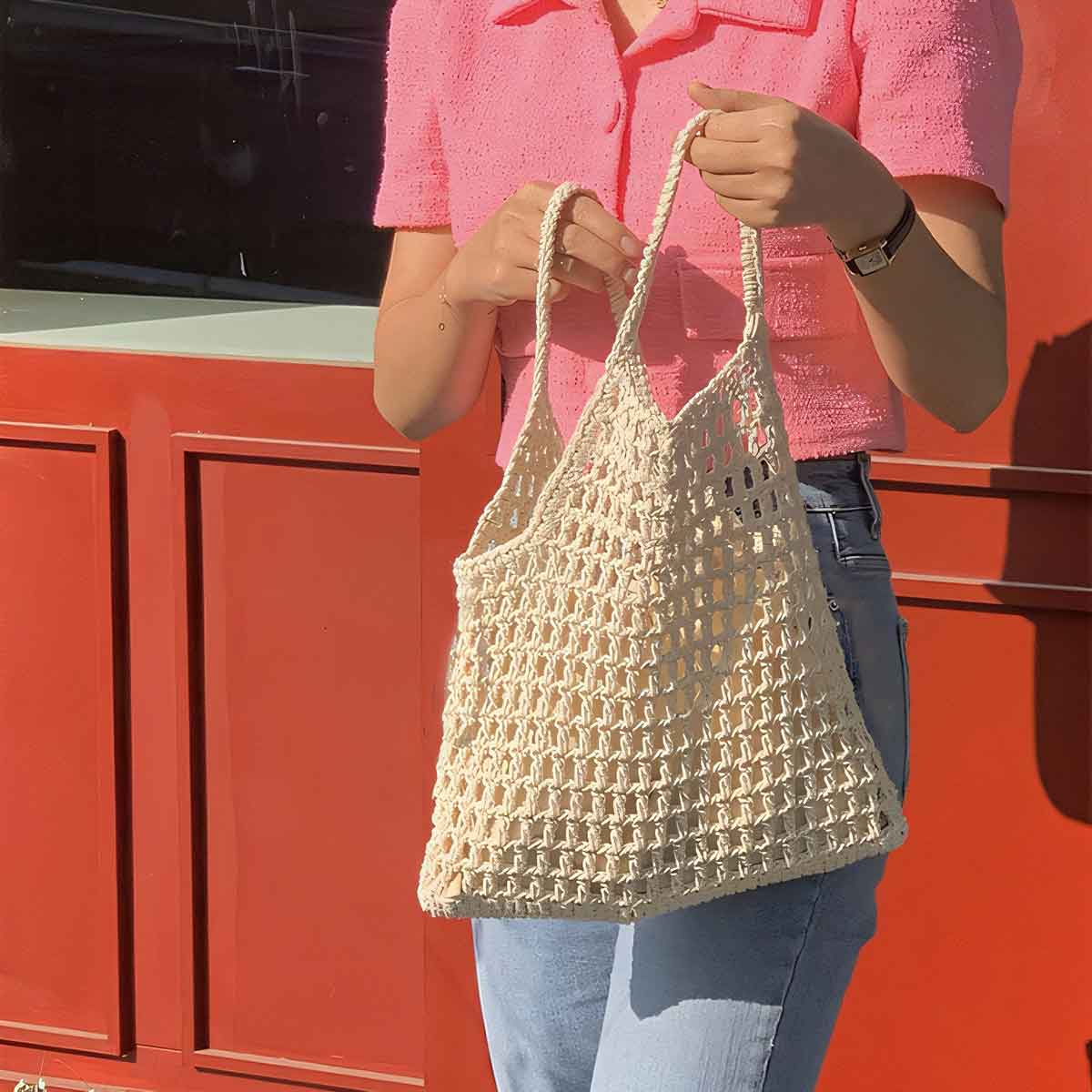 Casual Openwork Trapezoid Handmade HandBag