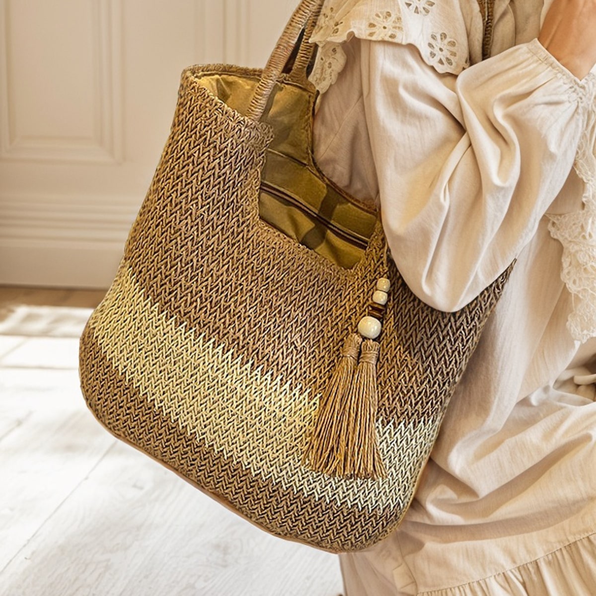 Large Capacity Straw Woven Tote Bag-2yzshop